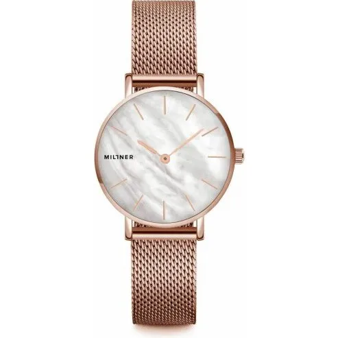 Millner dameur 28 mm rosaguld meshrem, kvarts