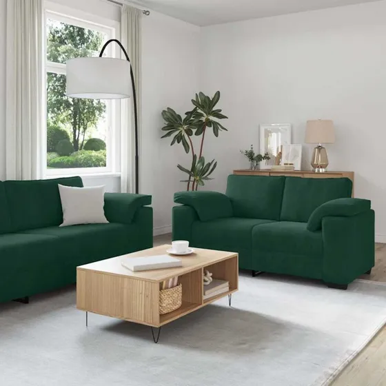 vidaXL 2-delt sofasæt i mørkegrøn fløjl med hynder