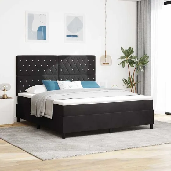 vidaXL Box spring seng med madras 180x200 cm Sort Fløjl