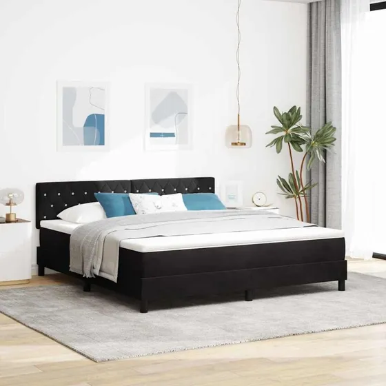 vidaXL Box spring seng med madras, sort fløjl, 180 x 200 cm