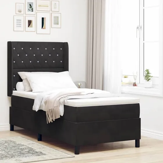 vidaXL Boxspring seng med LED og madras, sort fløjl, 90 x 190 cm