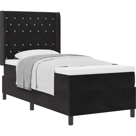vidaXL Box spring seng med madras, Sort Fløjl, 90 x 190 cm
