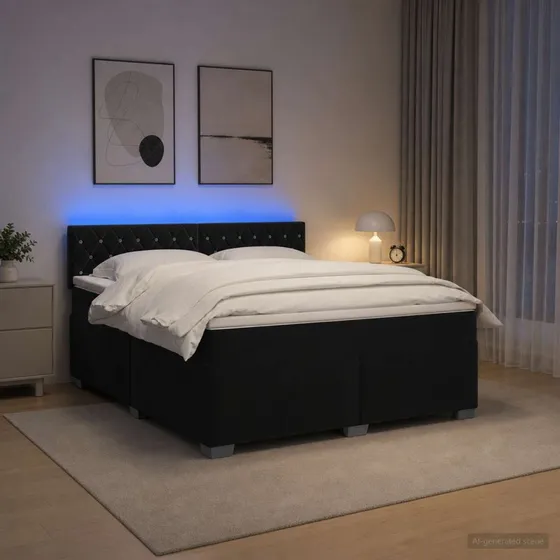 vidaXL Box Spring Seng med LED og madras, sort velour, 180x200 cm