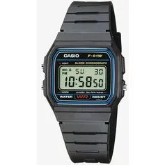 Casio Timeless F-91W-1YEG – sort digitalur med blå kant