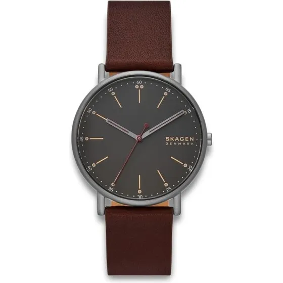 Skagen Signatur SKW6860 40 mm Cherry Wood brun læderrem, sort skive