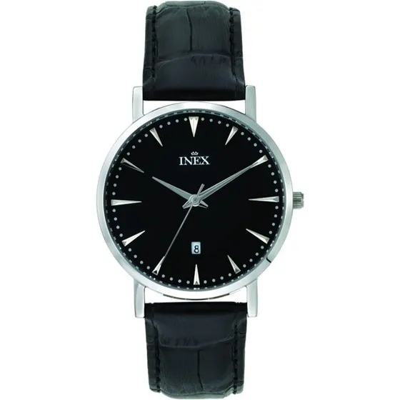 Inex A69503S5I Herreur - Rustfri stål, sort læderrem, 39 mm