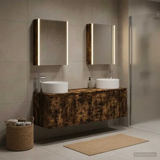 vidaXL Badeværelsesskabsæt 5 stk. i Røget Eg