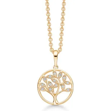 Støvring Design 14 kt. guld vedhæng Livets Træ m. zirkonia, 42-45 cm