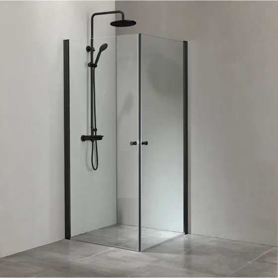 Cassøe Slim brusehjørne 88,5x88,5 cm - klart glas, sort profil