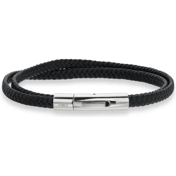 Scrouples FORCE herrearmånd i flettet sort læder 03431A (21 cm)