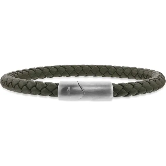 Scrouples Force herrearmbånd i grønt flettet læder 21 cm - 03511A,M