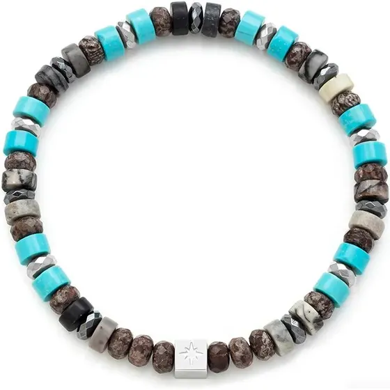 SAMIE Matheo armbånd i turkis og mørke sten, 17/19 cm