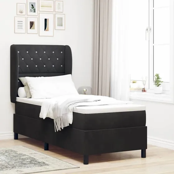 vidaXL Boxspring seng med madras, Sort Fløjl, 200 x 80 cm