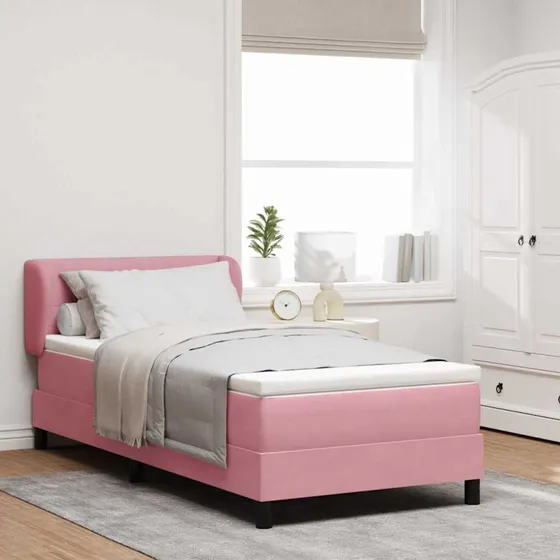 vidaXL Box spring seng med hovedgærde Lyserød Fløjl 100x200 cm