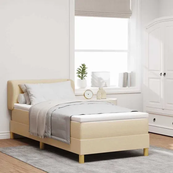 vidaXL Boxspring seng med hovedgærde, Creme, 100 x 200 cm