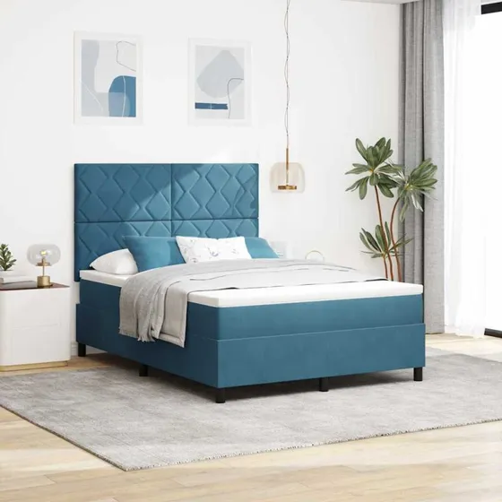 vidaXL Box spring seng med hovedgærde, Mørk blå Fløjl, 140x200 cm