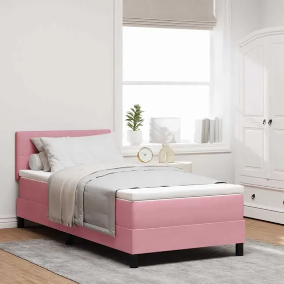 vidaXL Box spring seng med hovedgærde Lyserød Fløjl 120 x 200 cm