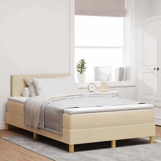 vidaXL Box spring seng med hovedgærde og topmadras, Creme, 120x190 cm