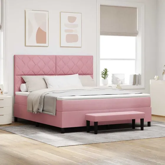 vidaXL Box spring seng med hovedgærde Lyserød Fløjl 200 x 180 cm