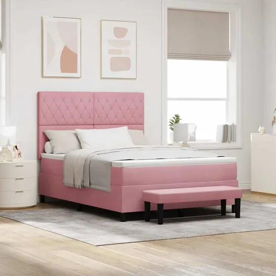vidaXL Box spring seng med hovedgærde Lyserød Fløjl 200 x 140 cm