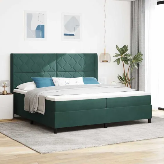 vidaXL Box spring seng med LED & hovedgærde, mørkegrøn fløjl 200x200