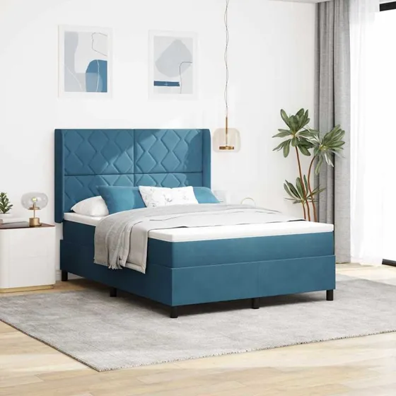 vidaXL Box spring seng med LED-lys, blå fløjl, 140 x 200 cm