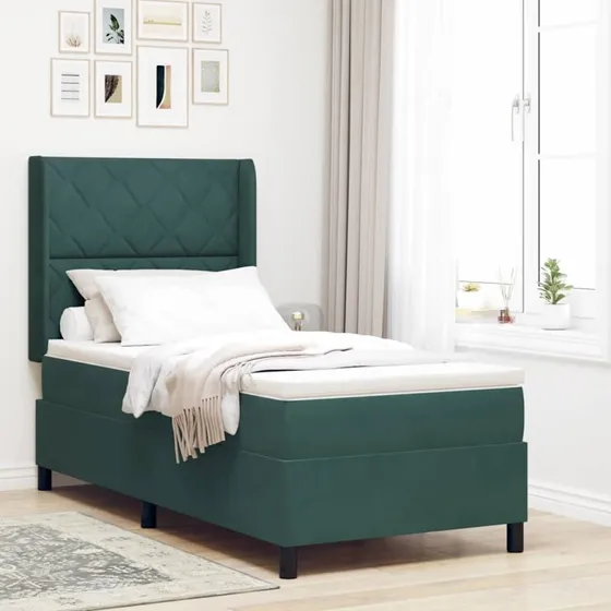 vidaXL Box spring seng med LED-lys, mørkegrøn fløjl, 90 x 200 cm