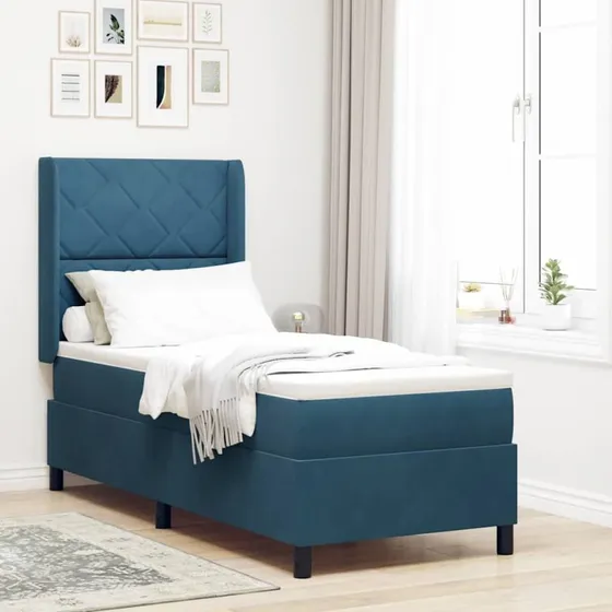 vidaXL Box spring seng med LED-lys, blå fløjl, 80 x 200 cm