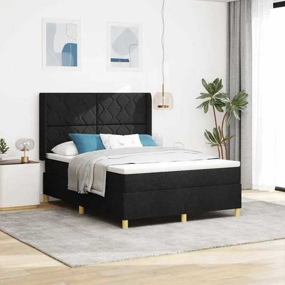 vidaXL Box spring seng med LED-lys, sort stof, 140 x 190 cm