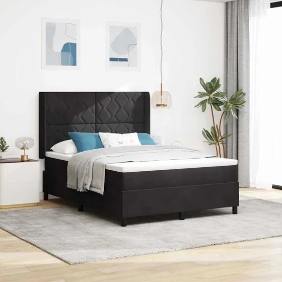 vidaXL Box spring seng med hovedgærde, sort fløjl, 160 x 200 cm