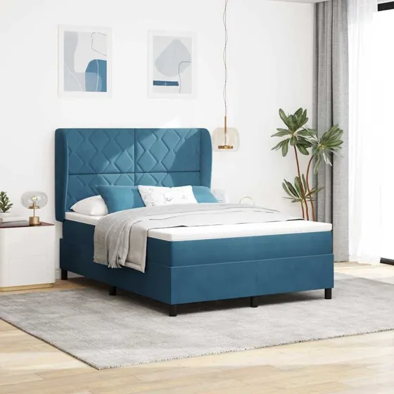 vidaXL Boxspring seng med hovedgærde, mørk blå fløjl, 200x140 cm