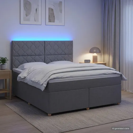 vidaXL Boxmadras med topmadras og LED-hovedgærde, Lysegrå, 140x200 cm