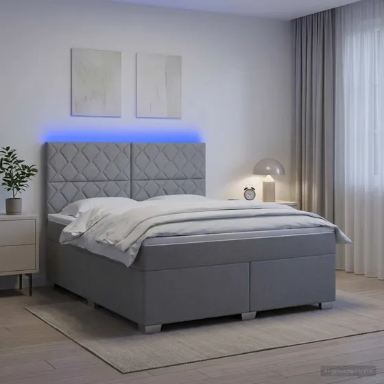 vidaXL Boksmadras 140 x 200 cm med LED-lys og topmadras - Lysegrå
