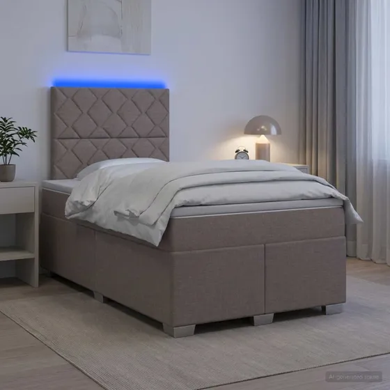 vidaXL Boksmadras med topmadras og LED - Gråbrun 120 x 190 cm