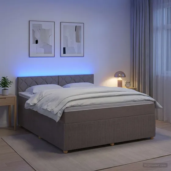 vidaXL Boxmadras med topmadras og LED-gavl, Gråbrun, 160 x 200 cm