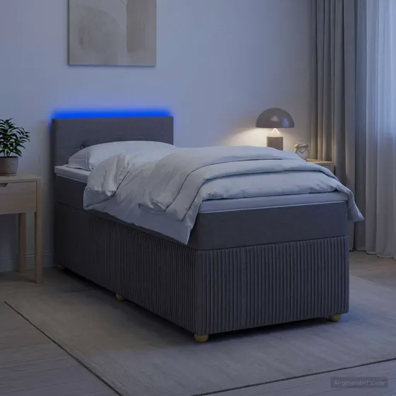 vidaXL Boxmadras med topmadras og LED - Gråbrun 100 x 200 cm