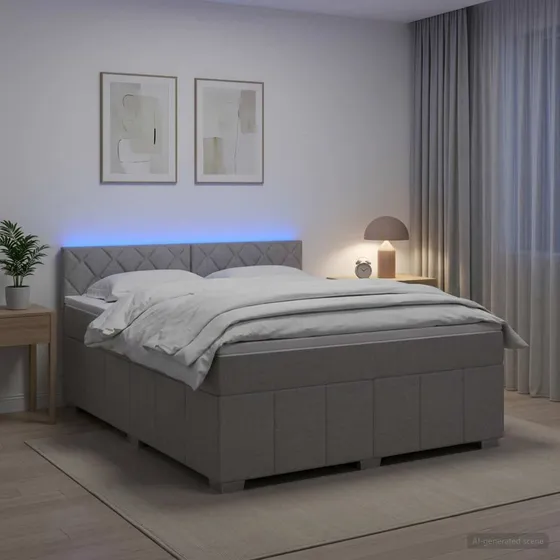 vidaXL Boxmadras med topmadras og LED, Lysegrå, 140 x 190 cm
