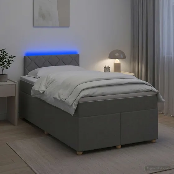 vidaXL Boxmadras med topmadras og LED, Lysegrå, 120 x 200 cm