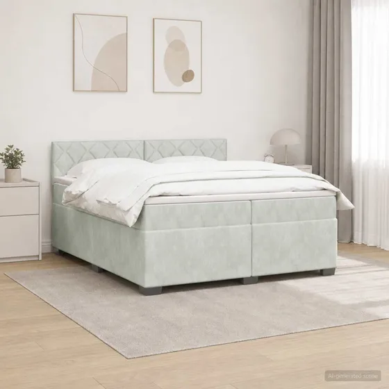 vidaXL Box Spring Seng med LED og madras, Lysegrå Velour, 200x200 cm