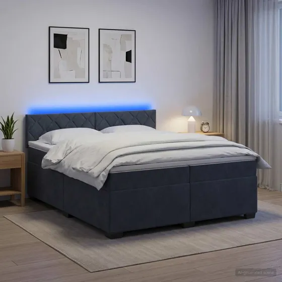 vidaXL Box Spring Seng med LED og madras, mørkegrå velour, 200x200 cm