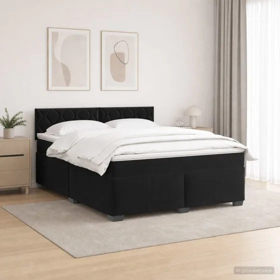 vidaXL Box Spring Seng med LED og Madras, Sort Velour, 160x200 cm