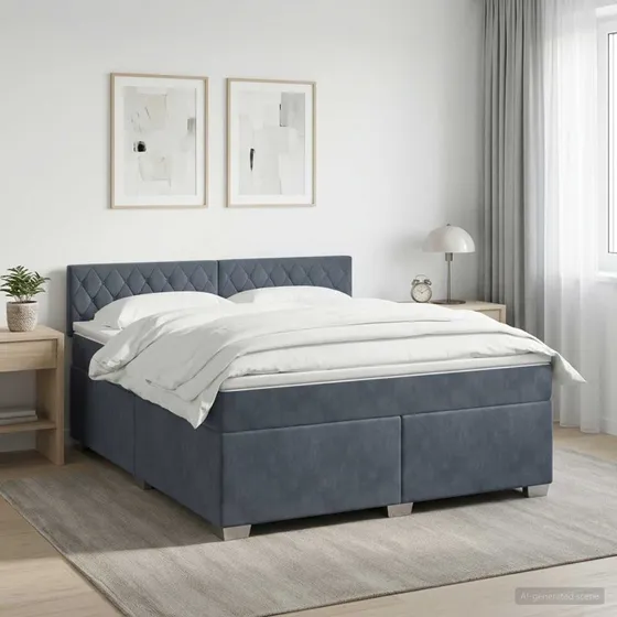 vidaXL Box Spring Seng med LED og madras, Mørkegrå Velour, 140x200 cm