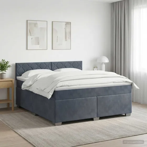vidaXL Box Spring Seng med LED og madras, mørkegrå velour, 140x190