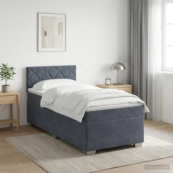 vidaXL Box Spring Seng med LED og madras, Mørkegrå Velour 100x200