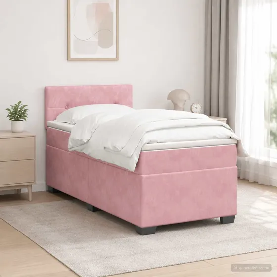 vidaXL Box Spring Seng med LED, Velour, Lyserød, 100 x 200 cm