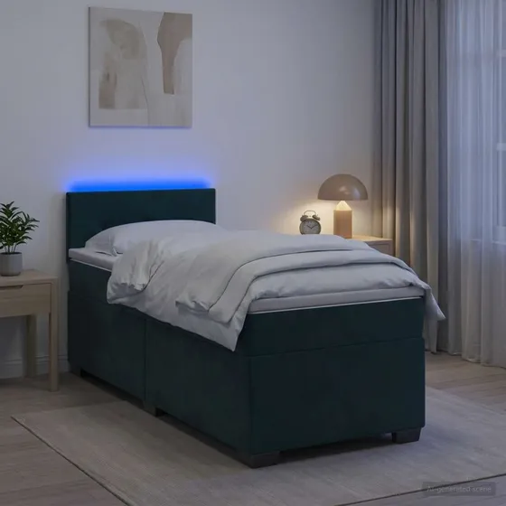 vidaXL Box Spring Seng med LED, Velour, Mørkegrøn, 100 x 200 cm