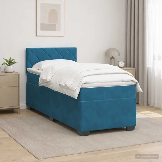 vidaXL Box Spring Seng med LED og madras, Blå Velour, 80x200 cm