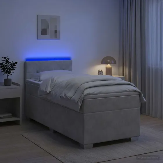 vidaXL Box Spring Seng med LED og madras, Lysegrå Velour, 80x200 cm