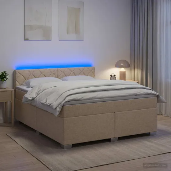 vidaXL Box Spring Seng med LED, Madras, Cremefarvet 180x200 cm