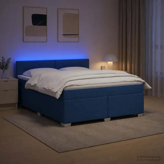 vidaXL Box Spring Seng med LED, Blå, 180 x 200 cm